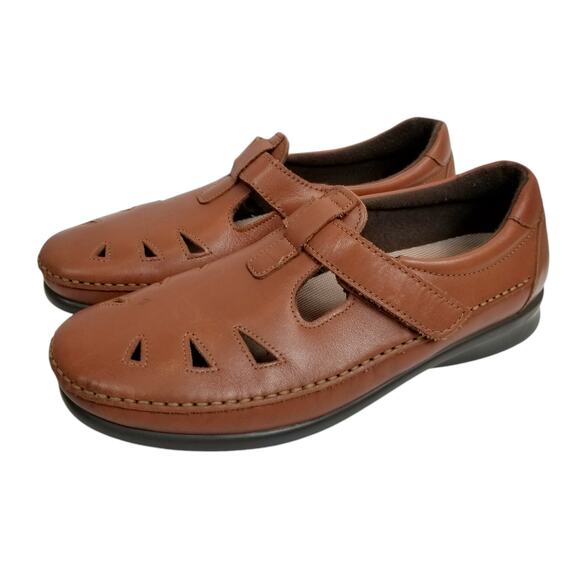 SAS Shoes - SAS Tan Leather Hook-and-Loop Mary Jane Flats